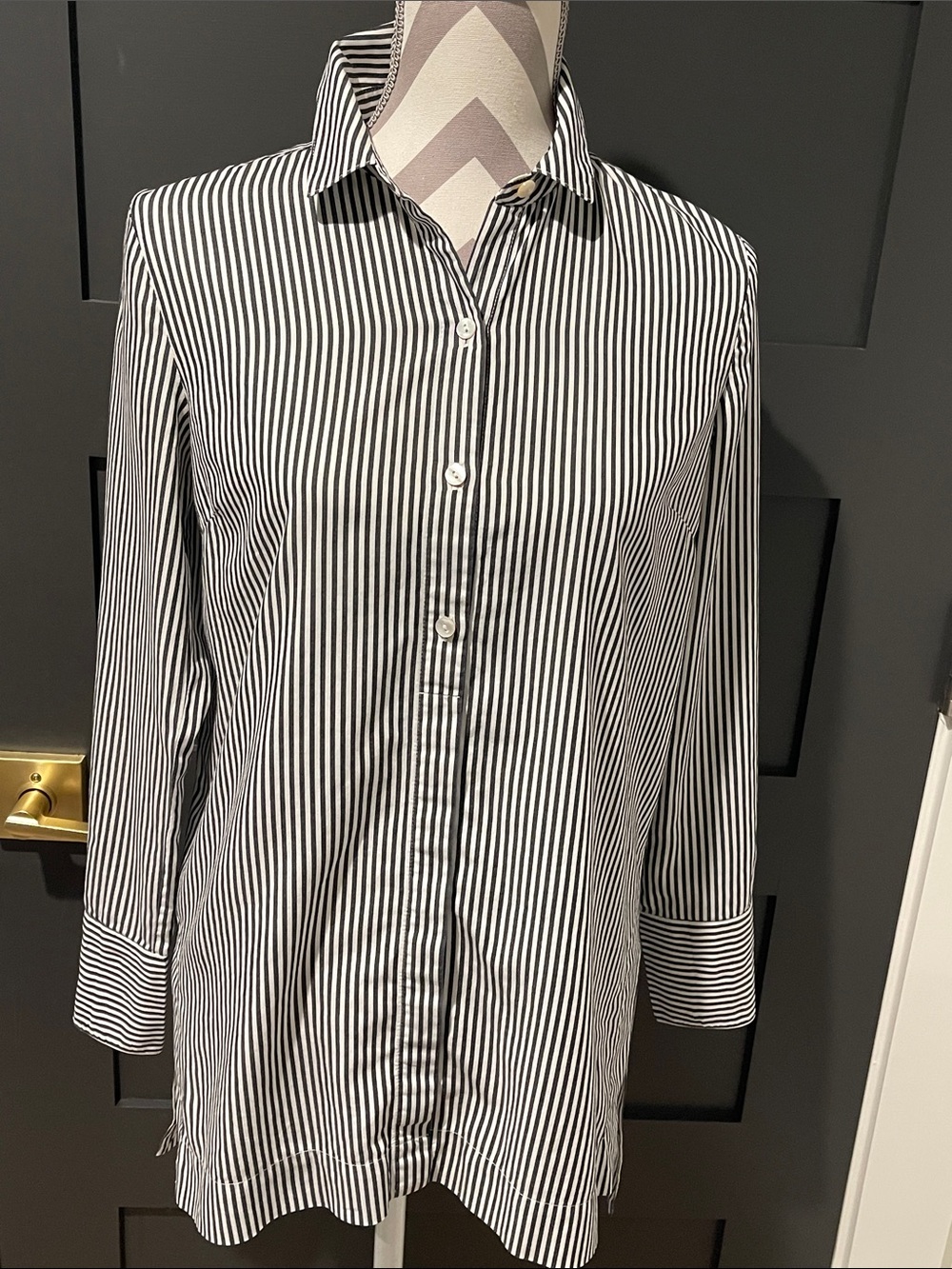 J. Jill Black and White Vertical Stripe Button-Down Shirt